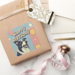 Border Collie Dog farbenfroh Quadratischer Aufkleber