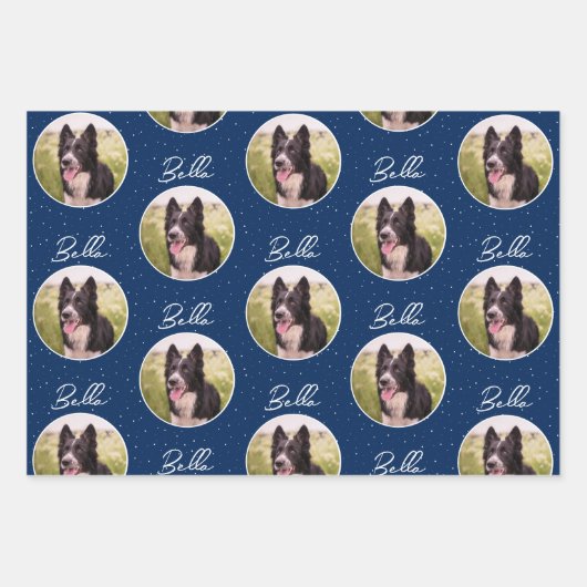 Border Collie Dog Foto Trendy Script Pet Name Geschenkpapier Set (Vorderseite)