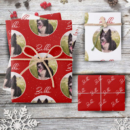 Border Collie Dog Foto Trendy Script Pet Name Geschenkpapier Set