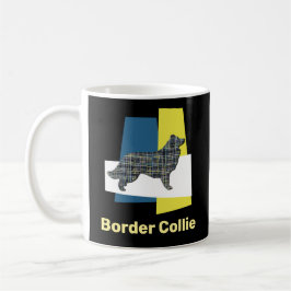 Border Collie Dog Gelb & Schwarzes Gitter Abstrakt Kaffeetasse