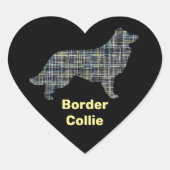 Border Collie Dog Gelbe und schwarze Gitterlinie Herz-Aufkleber (Vorderseite)