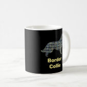 Border Collie Dog Gelbe und schwarze Gitterlinie Kaffeetasse (VorderseiteRechts)