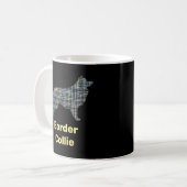 Border Collie Dog Gelbe und schwarze Gitterlinie Kaffeetasse (Vorderseite Links)