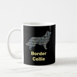 Border Collie Dog Gelbe und schwarze Gitterlinie Kaffeetasse