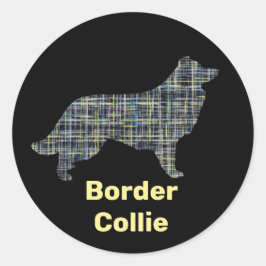 Border Collie Dog Gelbe und schwarze Gitterlinie Runder Aufkleber