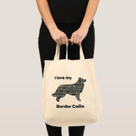 Border Collie Dog Gelbe und schwarze Gitterlinie Tragetasche