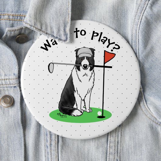 Border Collie Dog Golf spielen (schwarz & weiß) Sp Button (Beispiel)