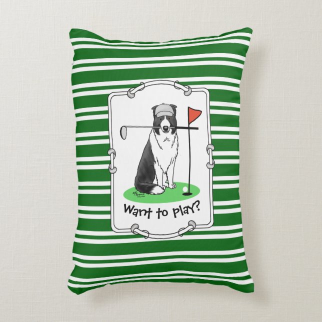 Border Collie Dog Golf spielen (schwarz & weiß) Sp Dekokissen (Vorderseite(Vertikal))