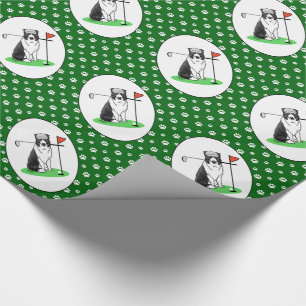 Border Collie Dog Golf spielen (schwarz & weiß) Sp Geschenkpapier
