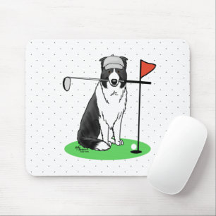 Border Collie Dog Golf spielen (schwarz & weiß) Sp Mousepad