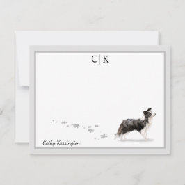 Border Collie Dog Grau Border Monogram Ihr Name Mitteilungskarte