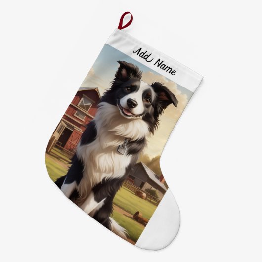 Border Collie Dog Großer Weihnachtsstrumpf (Vorderansicht (hängend))