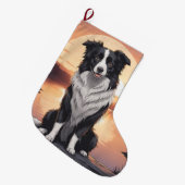 Border Collie Dog Großer Weihnachtsstrumpf (Vorderansicht (hängend))