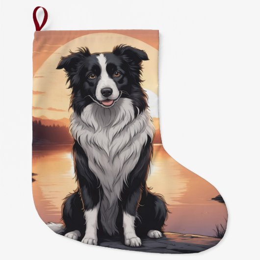 Border Collie Dog Großer Weihnachtsstrumpf (Vorderseite)