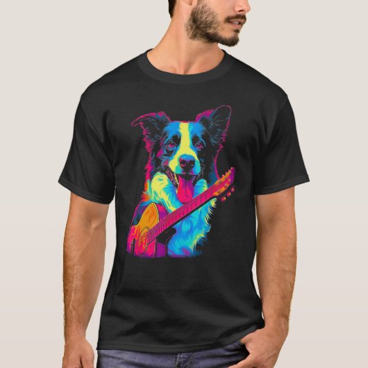 Border Collie Dog Guitar T-Shirt (Vorderseite)