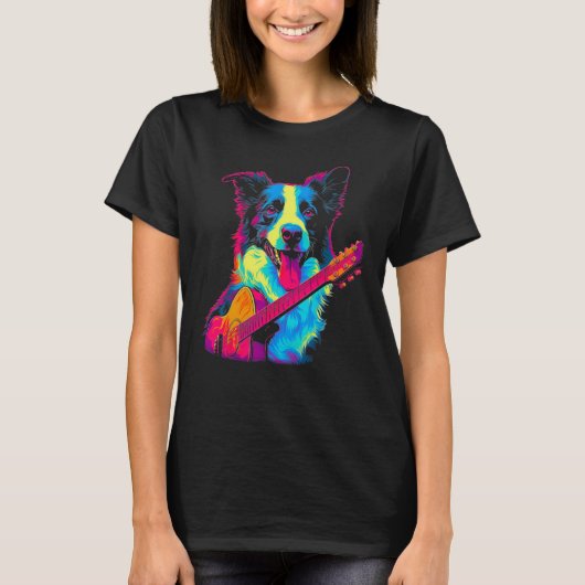 Border Collie Dog Guitar T-Shirt (Vorderseite)