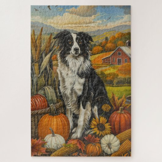 Border Collie Dog Herbsternte Erntedank Puzzle (Vertikal)