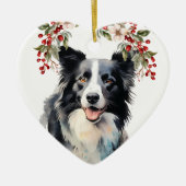 Border Collie Dog Holly Berry Weihnachten Keramik Ornament (Vorne)