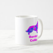 Border Collie Dog Hot Pink & Blue Silhouette Kaffeetasse (VorderseiteRechts)