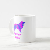 Border Collie Dog Hot Pink & Blue Silhouette Kaffeetasse (Vorderseite Links)