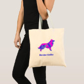 Border Collie Dog Hot Pink & Blue Silhouette Tragetasche (Vorderseite (Produkt))