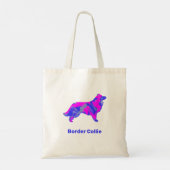 Border Collie Dog Hot Pink & Blue Silhouette Tragetasche (Rückseite)