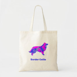 Border Collie Dog Hot Pink & Blue Silhouette Tragetasche