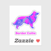 Border Collie Dog Hot Pink & Blue Vinyl Sticker (Blatt)