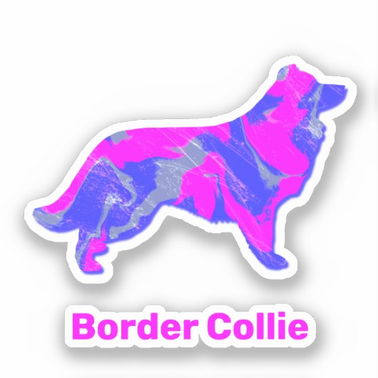 Border Collie Dog Hot Pink & Blue Vinyl Sticker (Vorderseite)