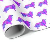 Border Collie Dog Hot Pink und Blue White Geschenkpapier (Rolleneckpunkt)