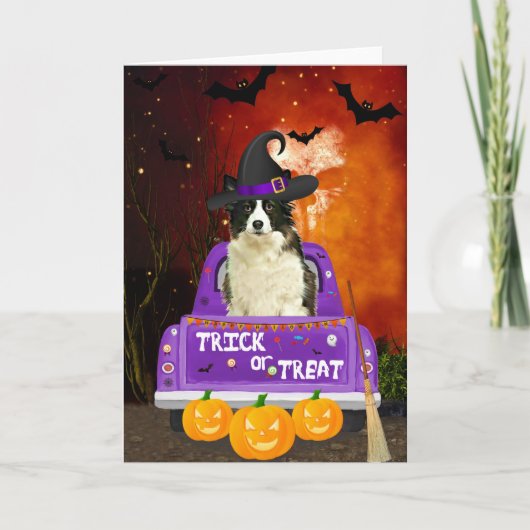 Border Collie Dog im Halloween-Lkw Karte (Vorderseite)