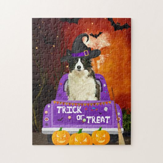 Border Collie Dog im Halloween-Lkw Puzzle (Vertikal)