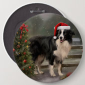 Border Collie Dog im Schnee Weihnachten Button (Vorne & Hinten)