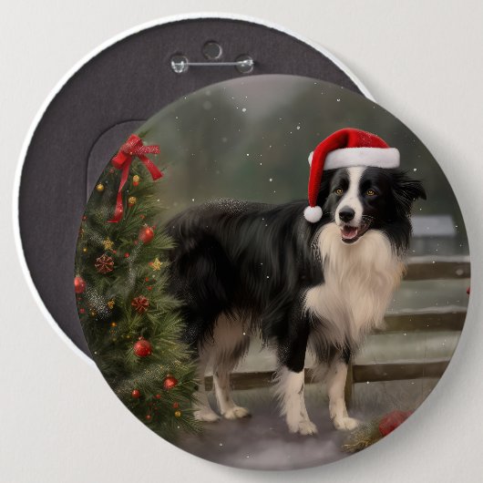 Border Collie Dog im Schnee Weihnachten Button (Vorne & Hinten)