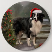 Border Collie Dog im Schnee Weihnachten Button (Vorderseite)