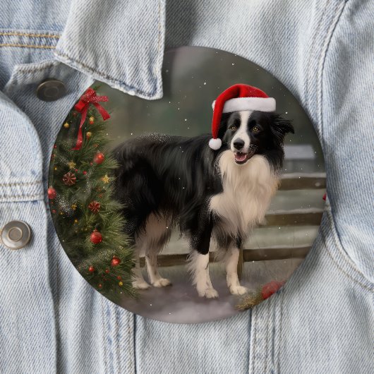 Border Collie Dog im Schnee Weihnachten Button (Beispiel)