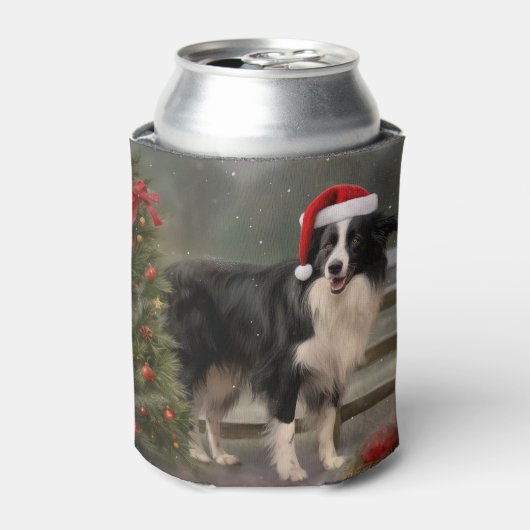 Border Collie Dog im Schnee Weihnachten Dosenkühler (Kanne Vorderseite)