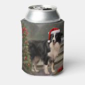 Border Collie Dog im Schnee Weihnachten Dosenkühler (Kanne Rückseite)