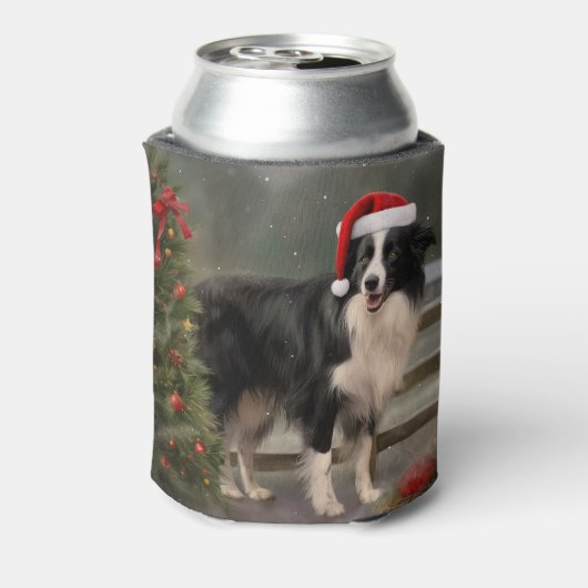 Border Collie Dog im Schnee Weihnachten Dosenkühler (Kanne Rückseite)