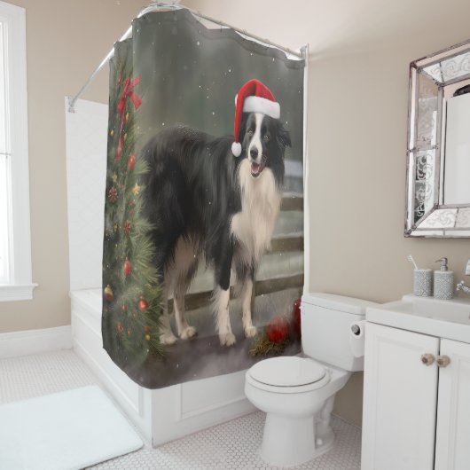 Border Collie Dog im Schnee Weihnachten Duschvorhang (Beispiel)