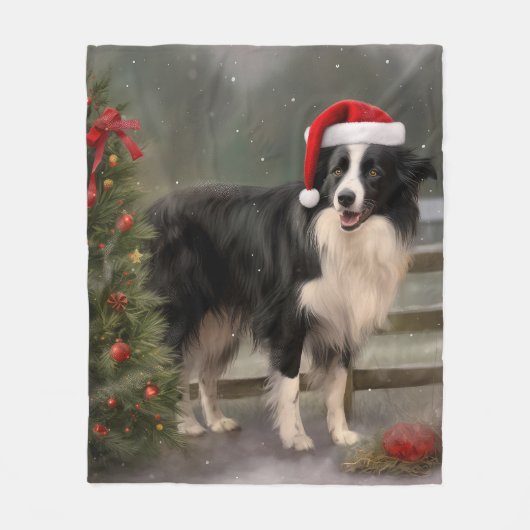Border Collie Dog im Schnee Weihnachten Fleecedecke (Vorderseite)
