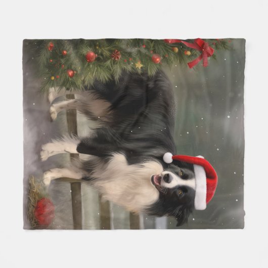 Border Collie Dog im Schnee Weihnachten Fleecedecke (Vorderseite (Horizontal))