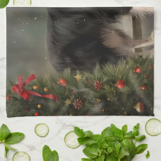 Border Collie Dog im Schnee Weihnachten Geschirrtuch (Gefaltet)