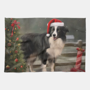 Border Collie Dog im Schnee Weihnachten Geschirrtuch