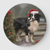Border Collie Dog im Schnee Weihnachten Große Wanduhr (Vorderseite)