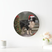 Border Collie Dog im Schnee Weihnachten Große Wanduhr (Zuhause)