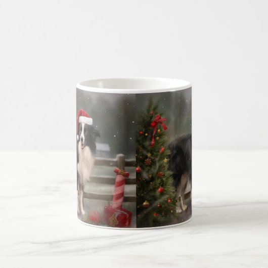 Border Collie Dog im Schnee Weihnachten Kaffeetasse (Mittel)
