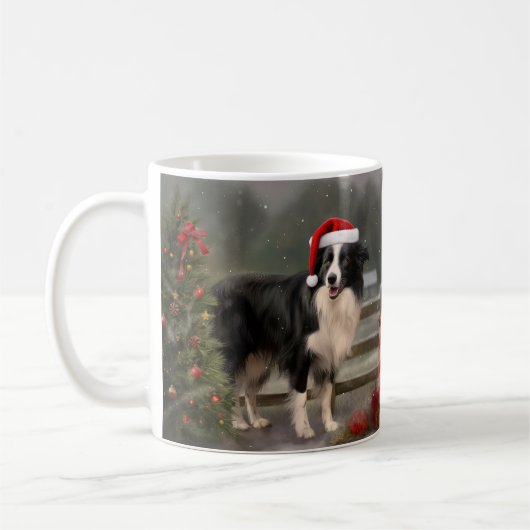 Border Collie Dog im Schnee Weihnachten Kaffeetasse (Links)