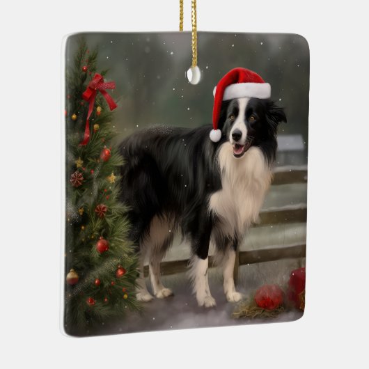 Border Collie Dog im Schnee Weihnachten Keramikornament (Rechts)