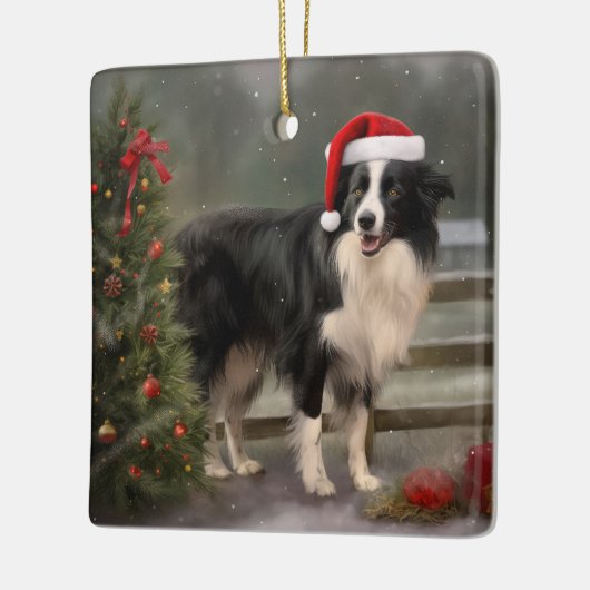 Border Collie Dog im Schnee Weihnachten Keramikornament (Links)